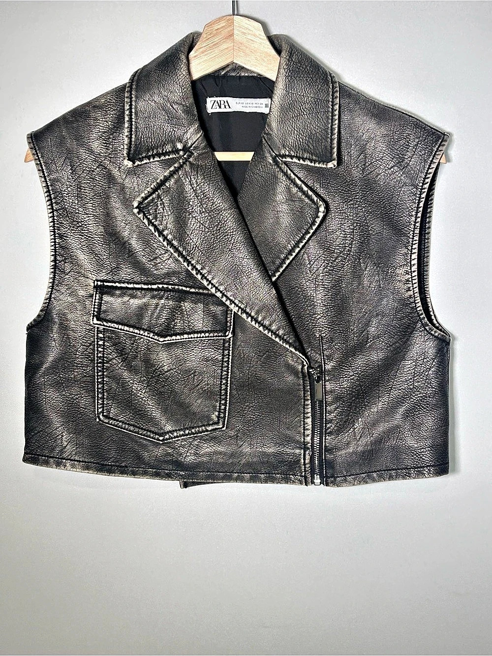 Zara Faux Leather Biker Waistcoat Black XS